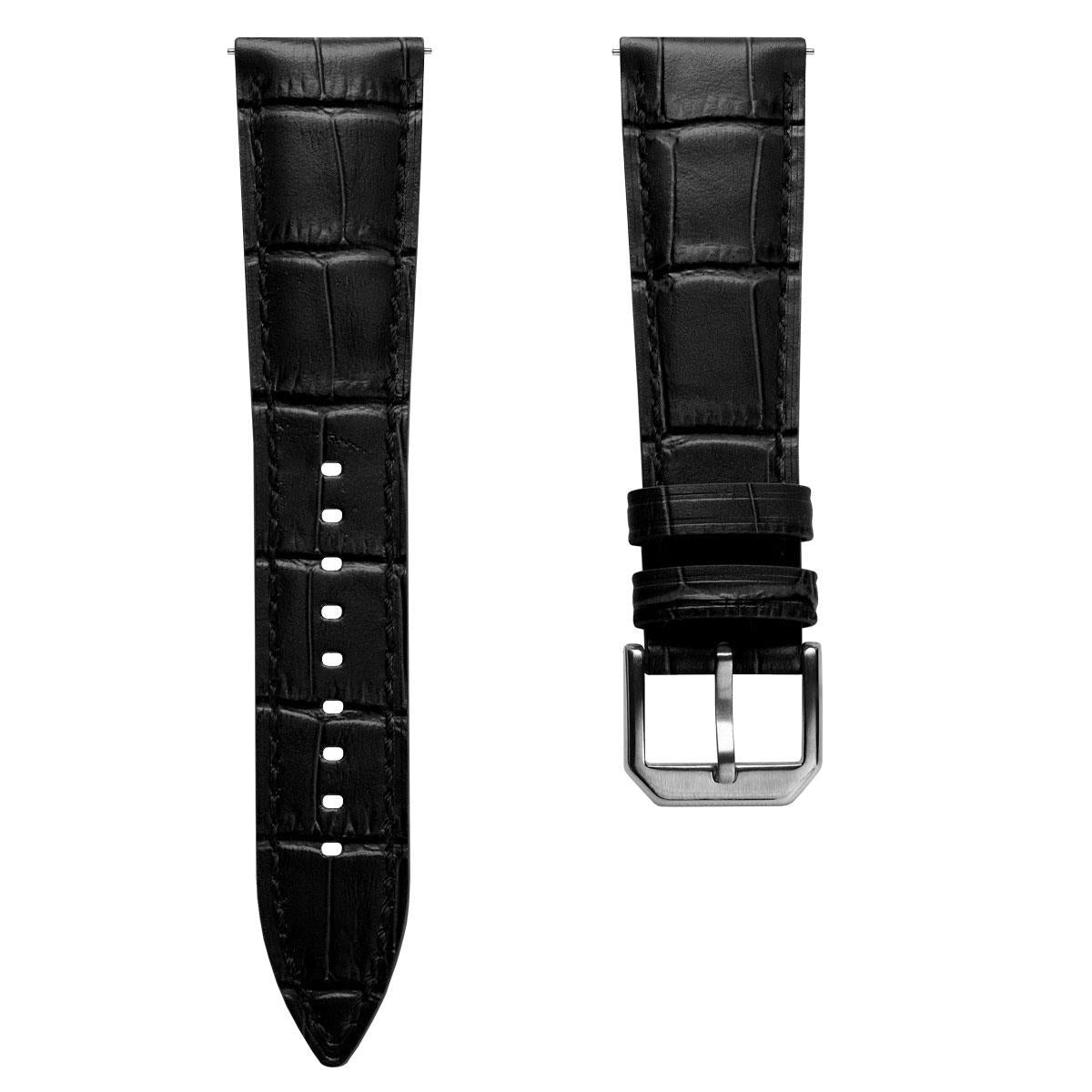 Bracelet de montre en cuir véritable avec motif alligator vintage Carolina - Noir