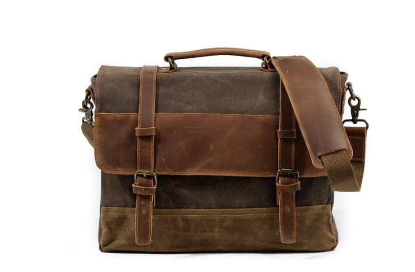 Canvas Leather Briefcase for Men Messenger