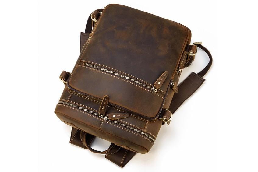 Womens Brown Leather Backpack Bag Mens Rucksack Purse