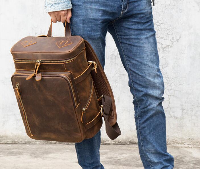 Large Daily Work Black Leather Backpack Purse Bag