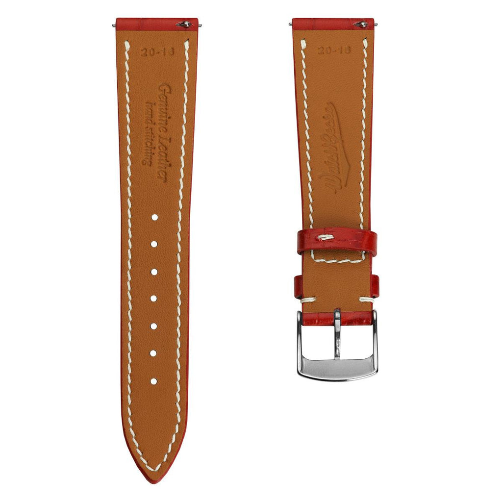 Armen Handgenähte Kalbsleder-Uhrenarmband mit Alligator-Optik in Leuchtendem Rot