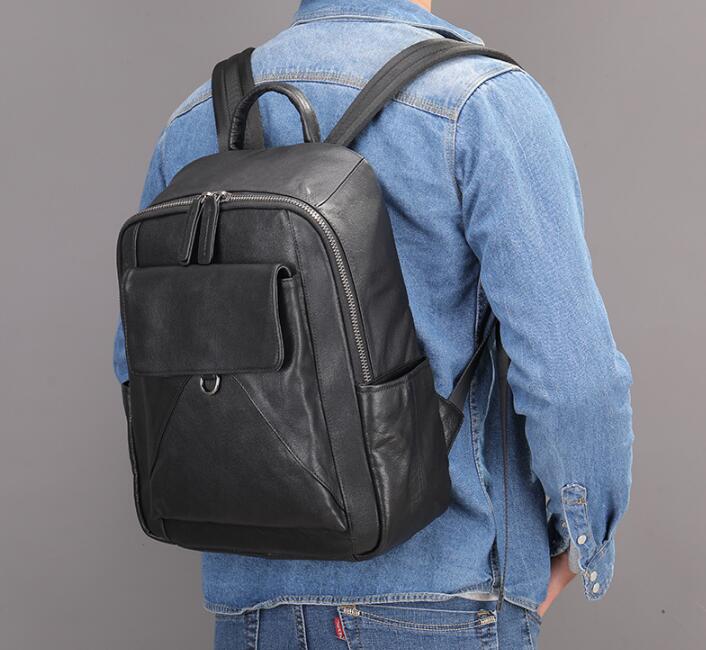 Minimalist Large Black Leather Backpack Purse Bag