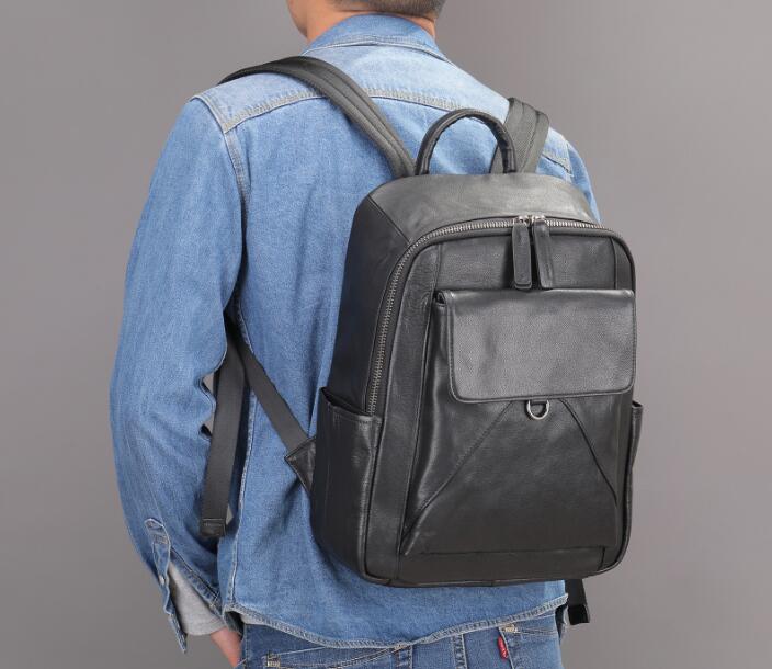 Minimalist Large Black Leather Backpack Purse Bag
