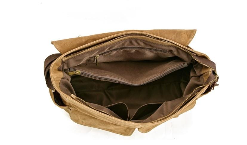 Canvas and Leather Messenger Bag Shoulder Handbag