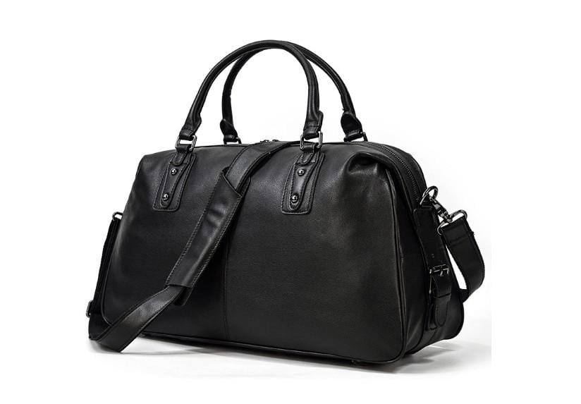 Black Leather Travel Luggage Bag Mens and Womens