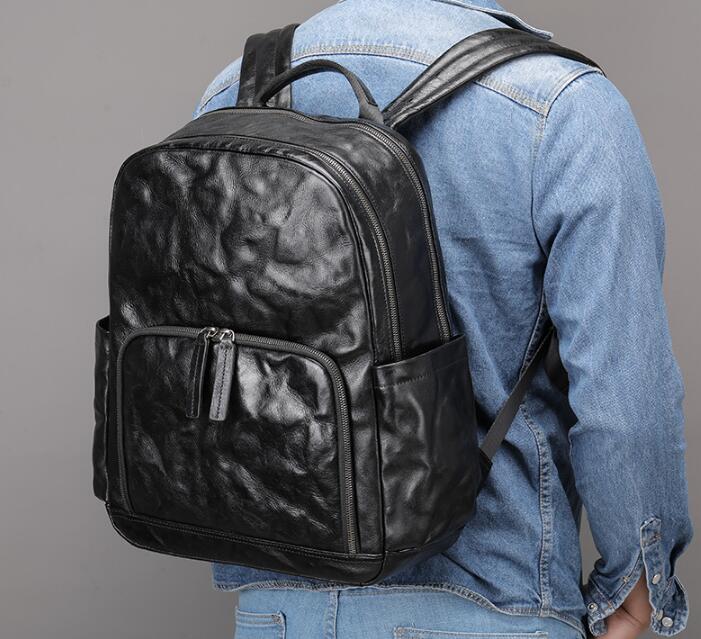 Elgant Large Black Leather Backpack Purse Bag