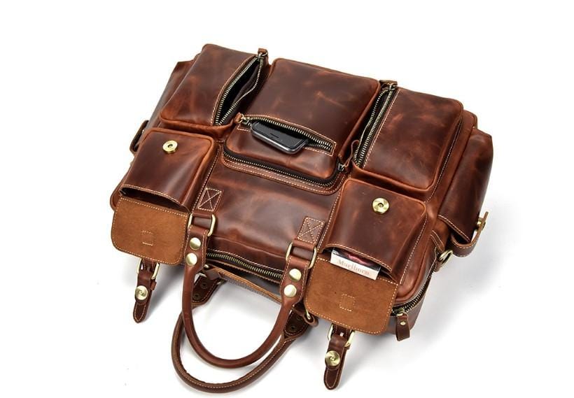 Mens Brown Leather Weekend Bag Womens Weekender Duffel for Luggage