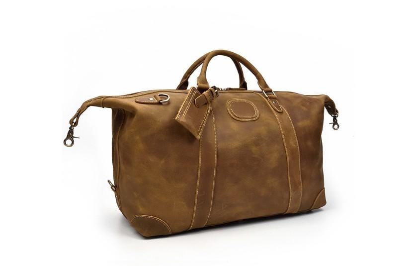 Mens Brown Leather Travel Crossbody Luggage Bag for Weekender