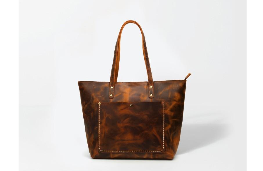 Leather Tote Bag Zipper Handbag