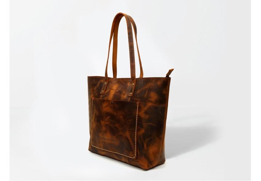 Leather Tote Bag Zipper Handbag