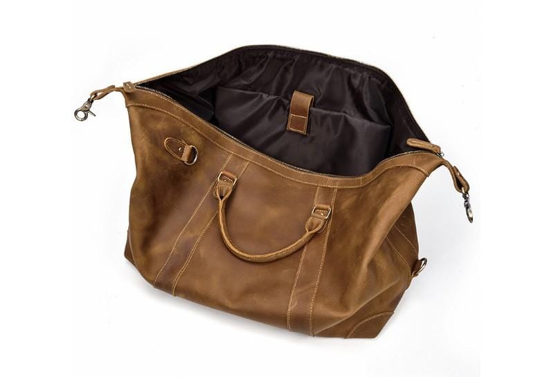 Mens Brown Leather Travel Crossbody Luggage Bag for Weekender