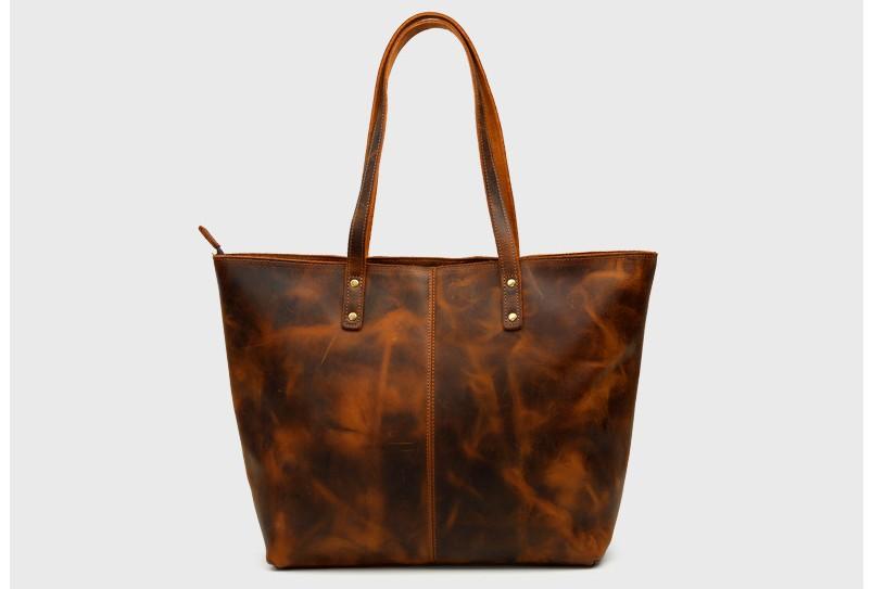 Leather Tote Bag Zipper Handbag