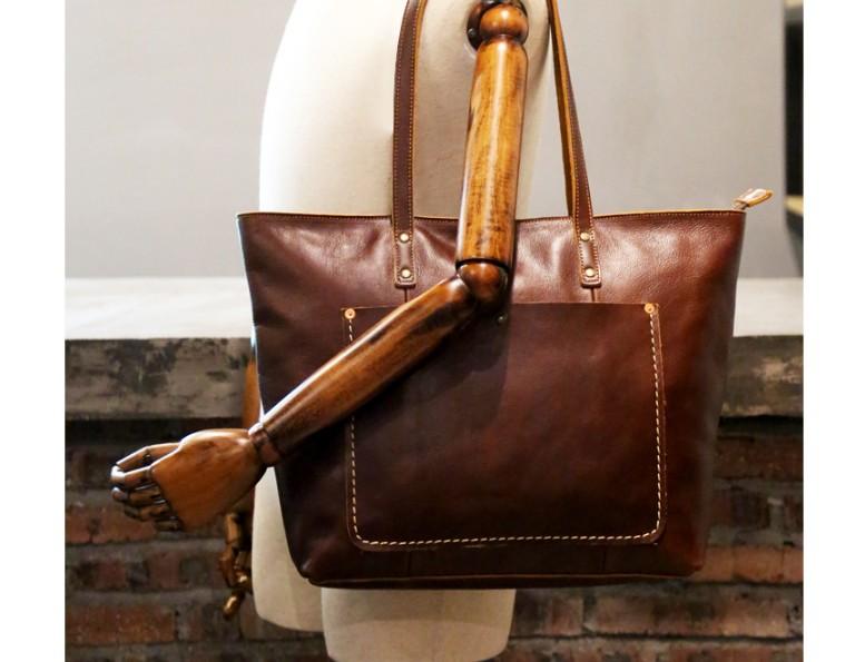 Leather Tote Bag Zipper Handbag