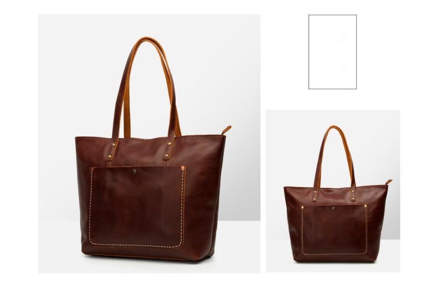 Leather Tote Bag Zipper Handbag