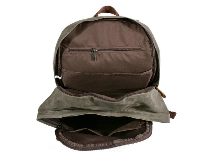 Men's Waxed Canvas Backpack Bag Mixed Leather Rucksack