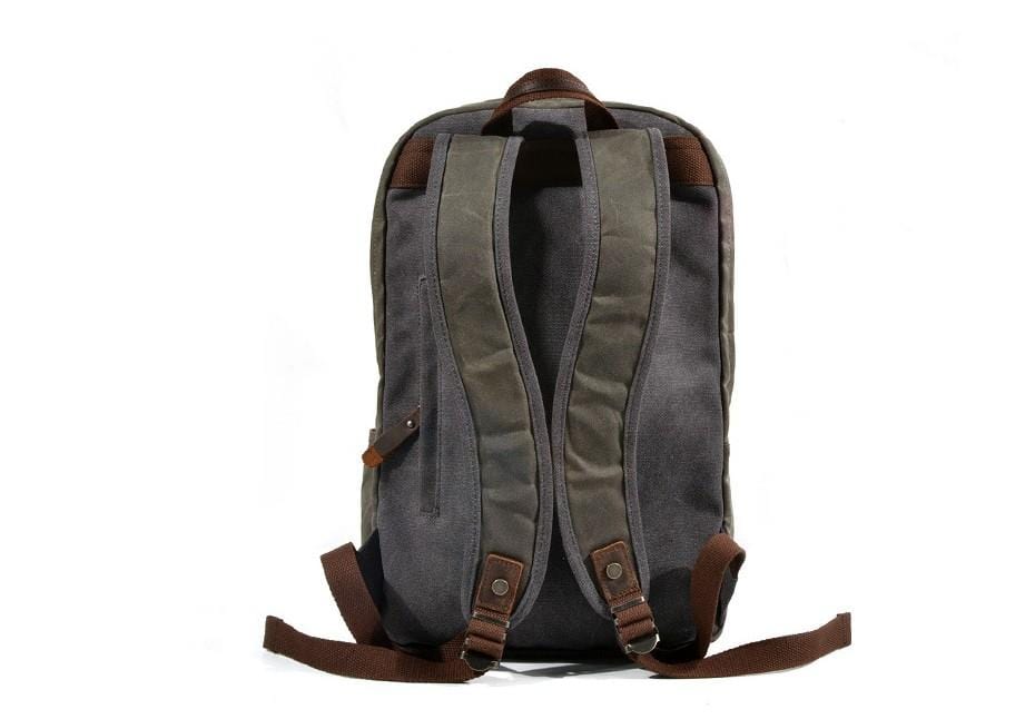 Men's Waxed Canvas Backpack Bag Mixed Leather Rucksack