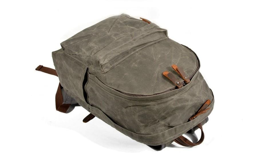 Men's Waxed Canvas Backpack Bag Mixed Leather Rucksack