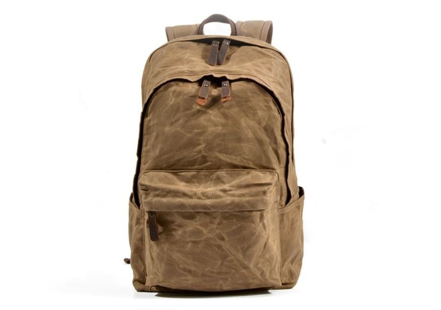 Men's Waxed Canvas Backpack Bag Mixed Leather Rucksack