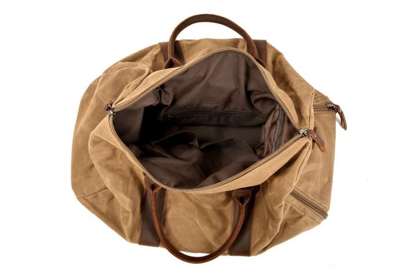 Womens Leather Waxed Canvas Travel Bag Mens Luggage Outdoor Duffel