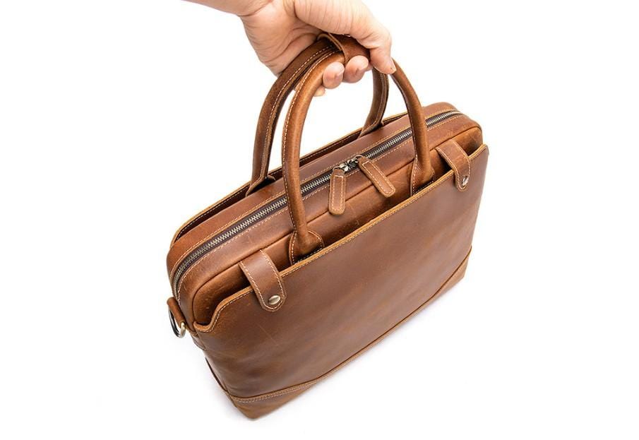 Brown Mens Vintage Leather Messenger Briefcase Bag