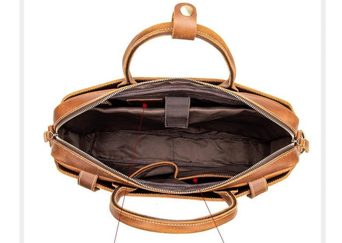 Brown Mens Vintage Leather Messenger Briefcase Bag
