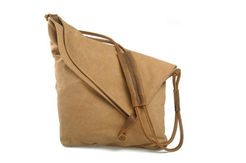 Large Canvas Messenger Bag Leather Shoulder Handbag