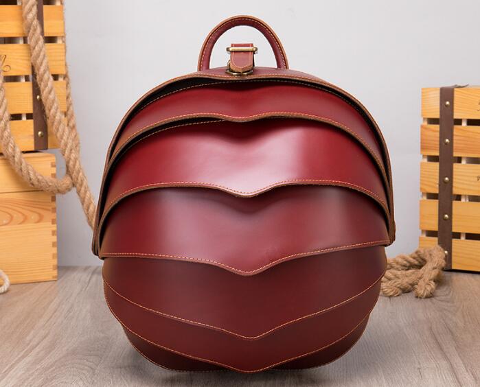 Unique Round Black Leather Backpack Bag