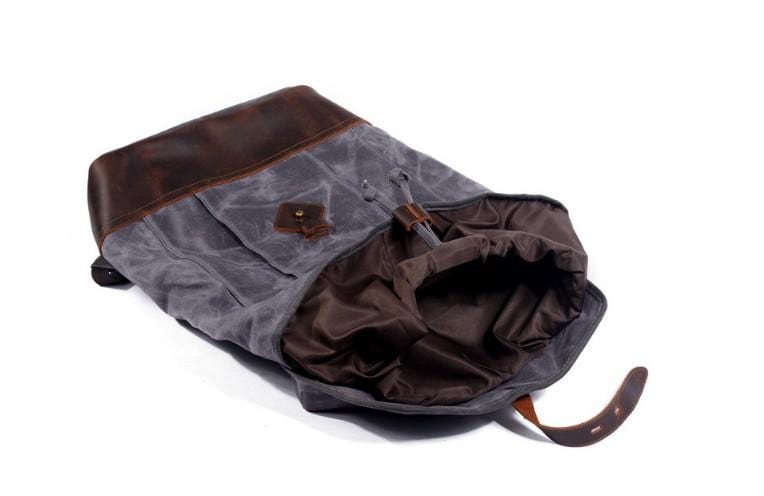 Leather Mixed Canvas Rucksack Backpack Bag