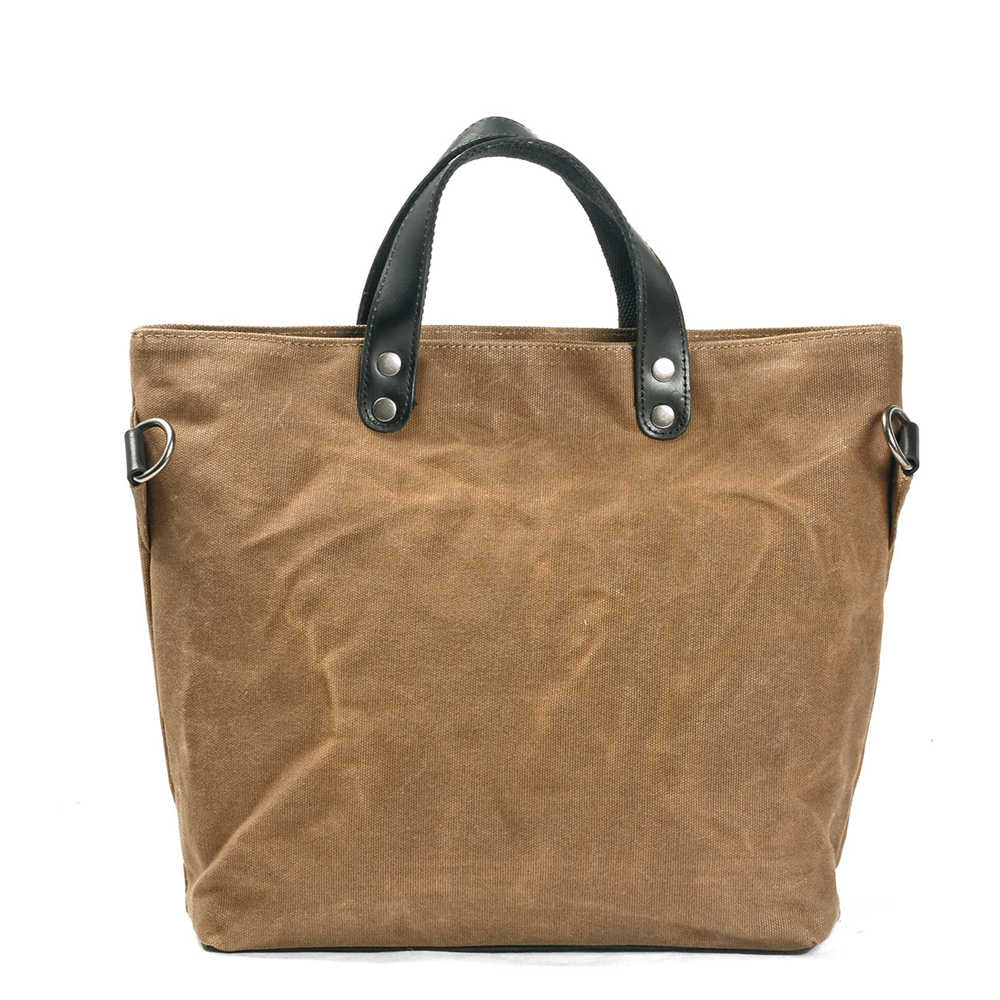 Canvas Leather Tote Bag Mens Green Brown