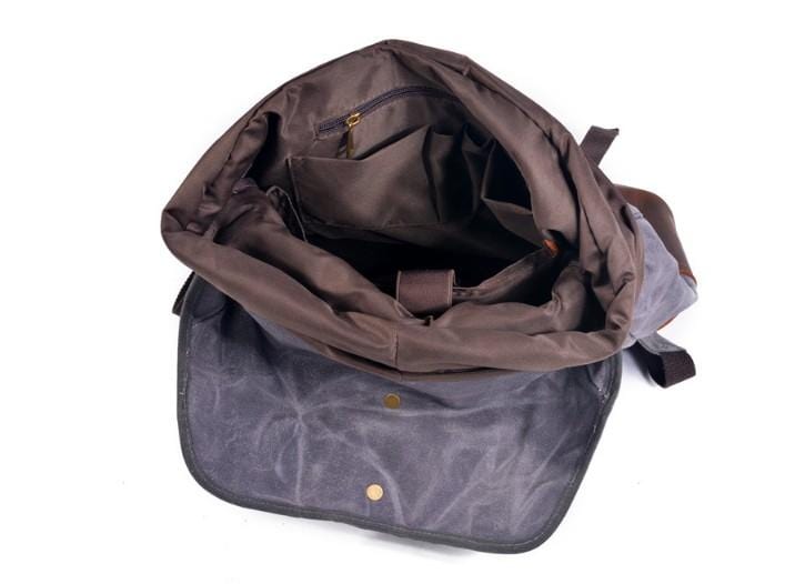 Leather Mixed Canvas Rucksack Backpack Bag