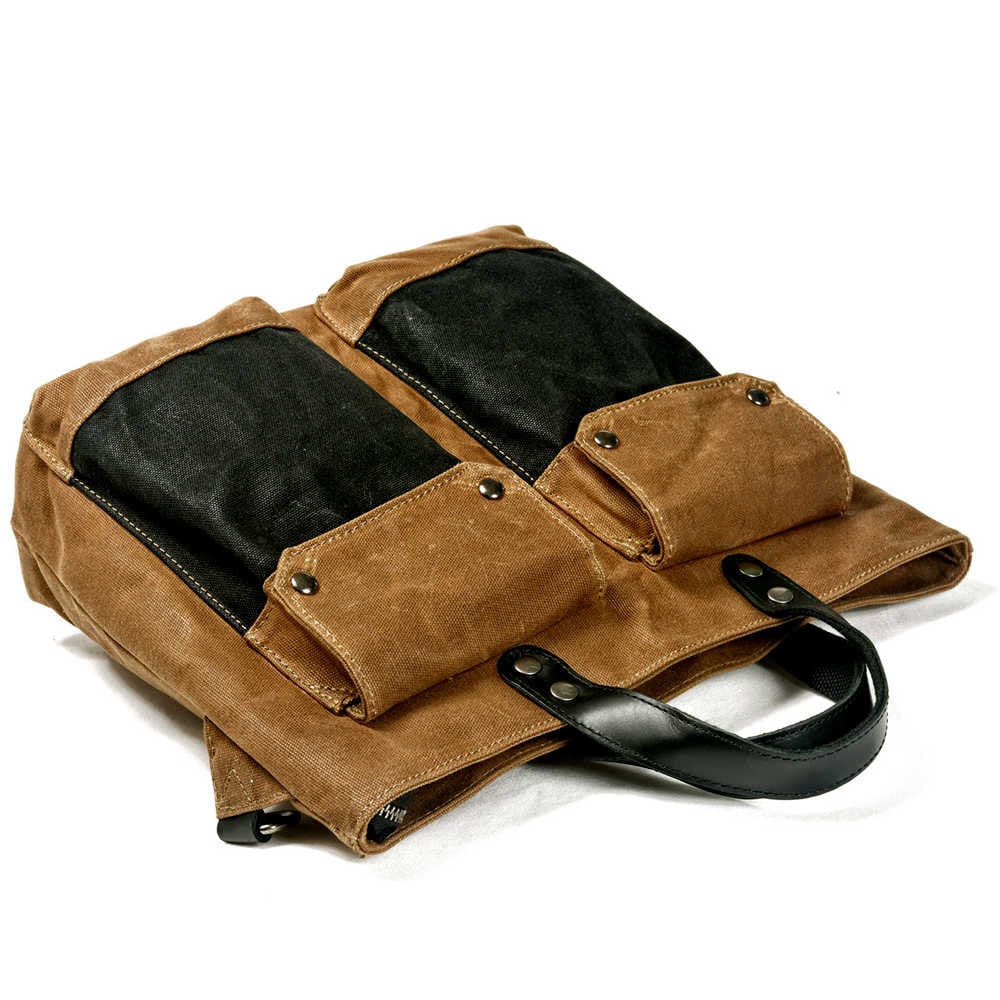 Canvas Leather Tote Bag Mens Green Brown