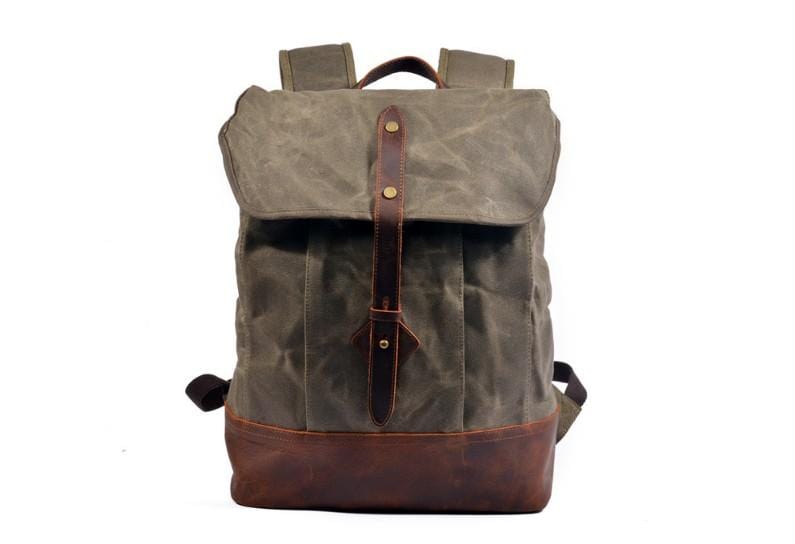 Leather Mixed Canvas Rucksack Backpack Bag