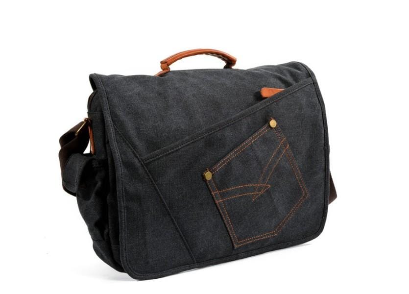 Mens Denim Canvas Messenger Bag Leather Handbags