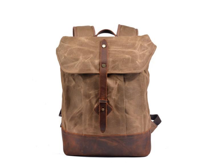 Leather Mixed Canvas Rucksack Backpack Bag