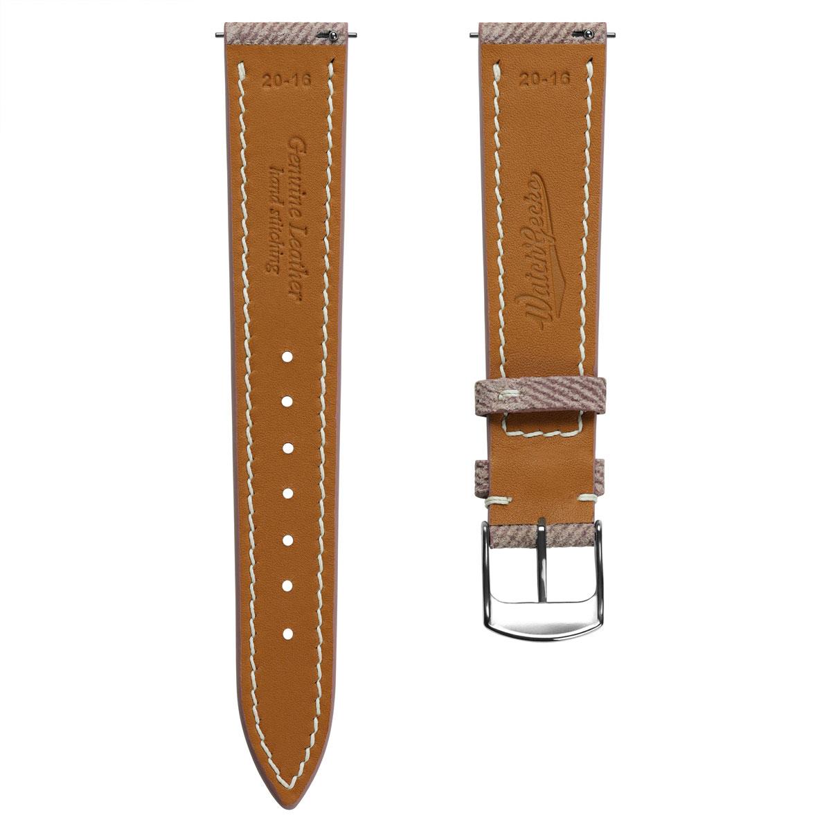 Arbour Handgenähte Denim-Design Echtes Leder Uhrenarmband - Quartz Rosa