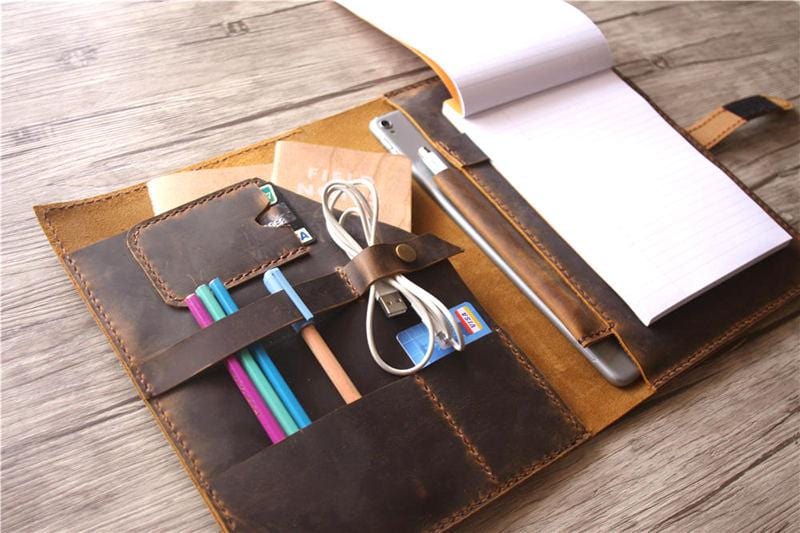 Embossed Brown Leather Portfolio Bag