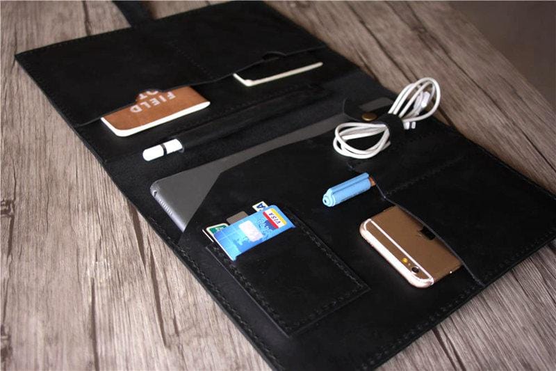 Engraved Black Leather Portfolio Case