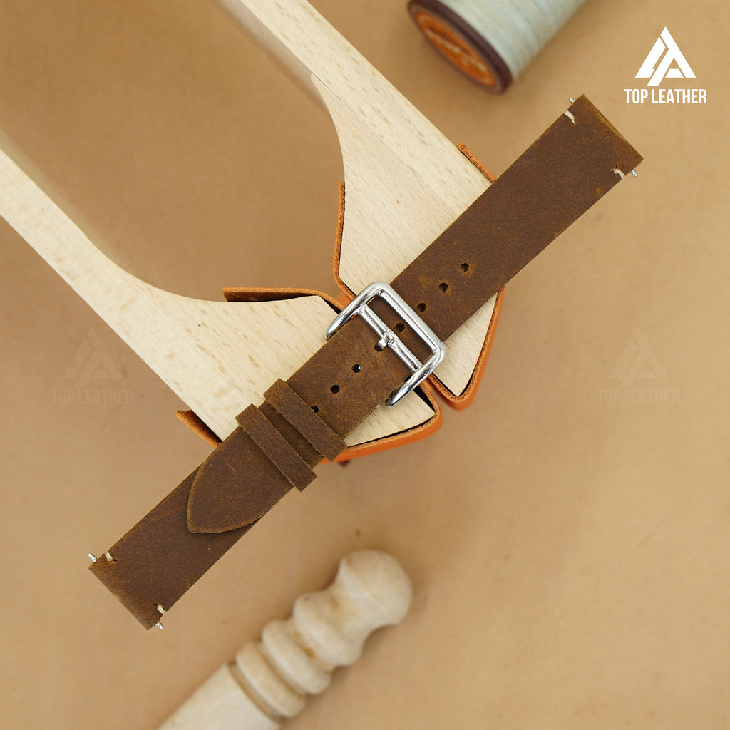 TopLeather Waxed Leather Watch Strap – Compatible with Apple Watch & Samsung Galaxy Watch (Chocolate Brown)