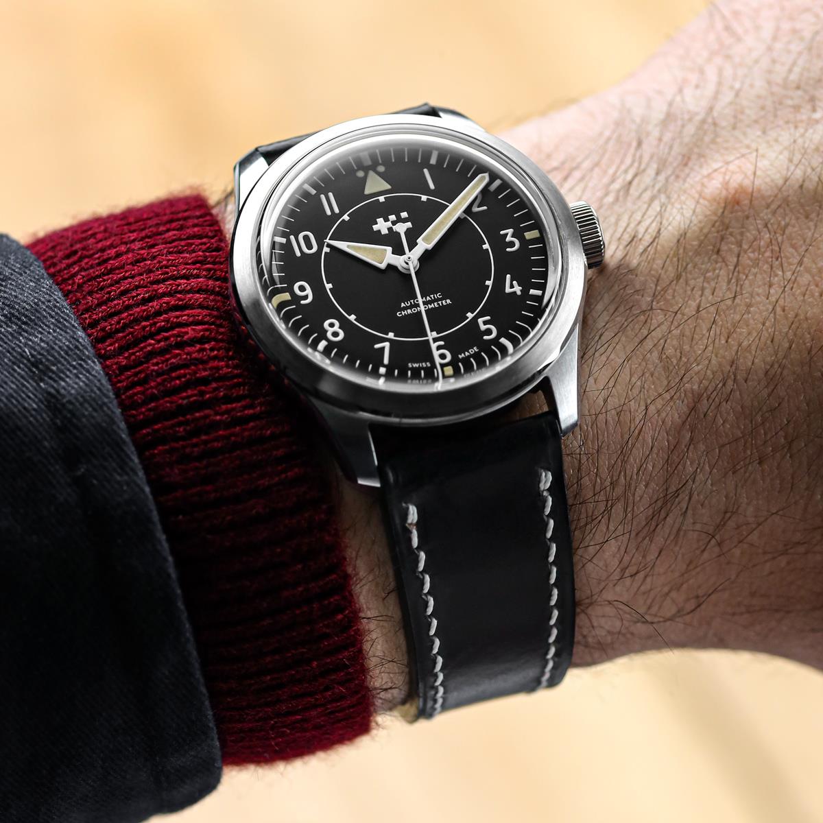 Genuine Horween Chromexcel® Hand-Stitched Watch Strap - Black