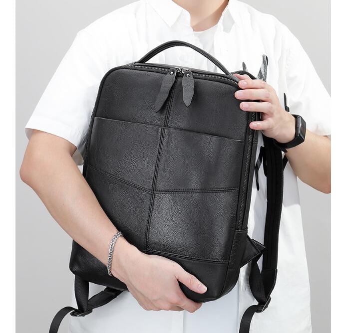 Large Travel Black Leather Backpack Purse Bag
