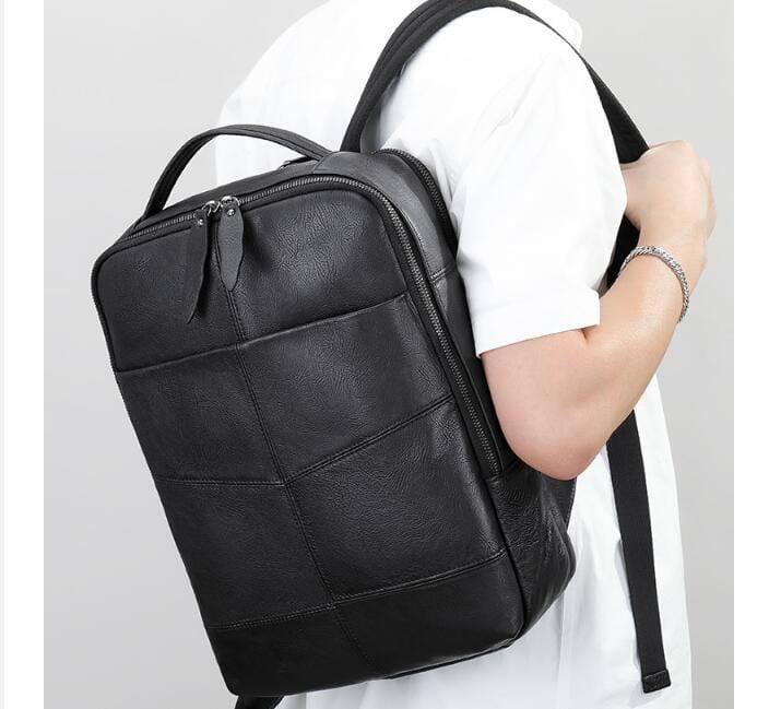 Large Travel Black Leather Backpack Purse Bag