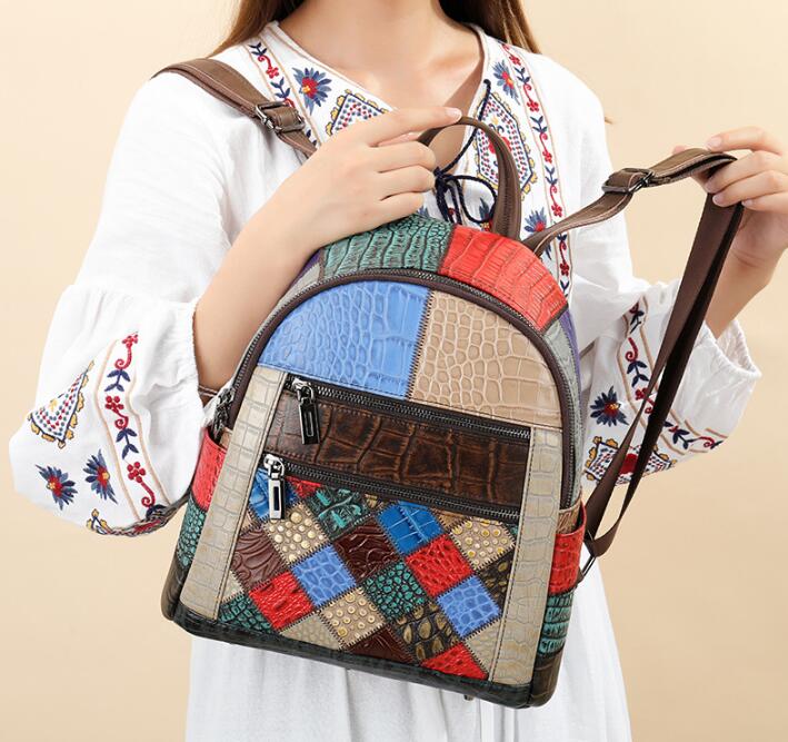Womens Small Black Leather Backpack Purse Bag