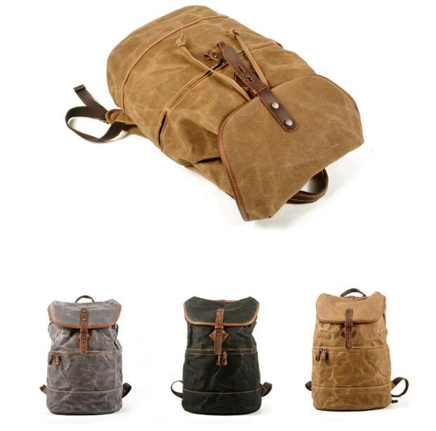 Canvas & Leather Backpack Bag Grey, Brown, Black