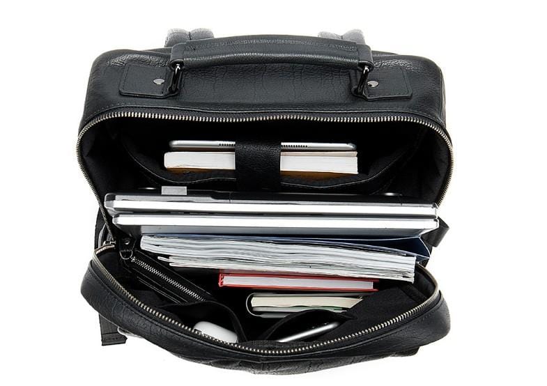 Mens Black Leather Laptop Backpack Womens Purse Bag
