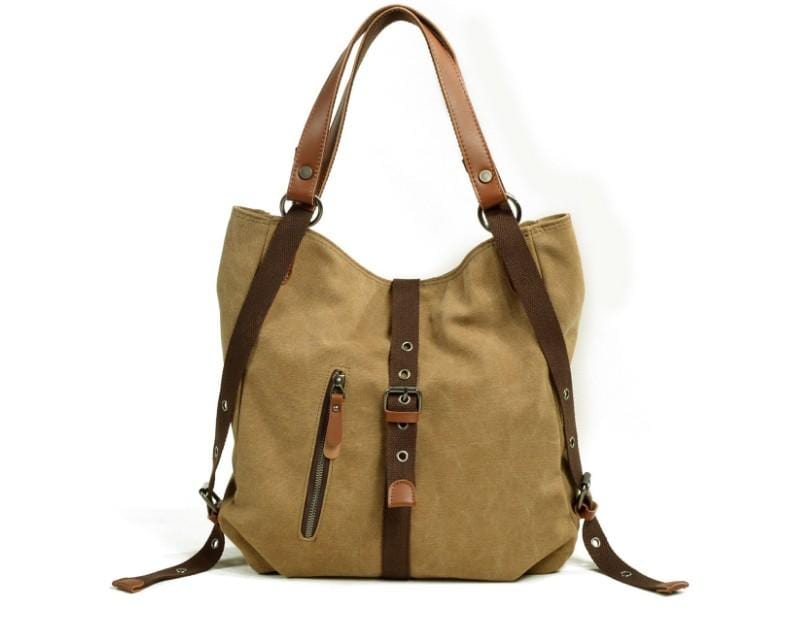 Women's Waxed Canvas Tote Shoulder Bag with Leather Handles