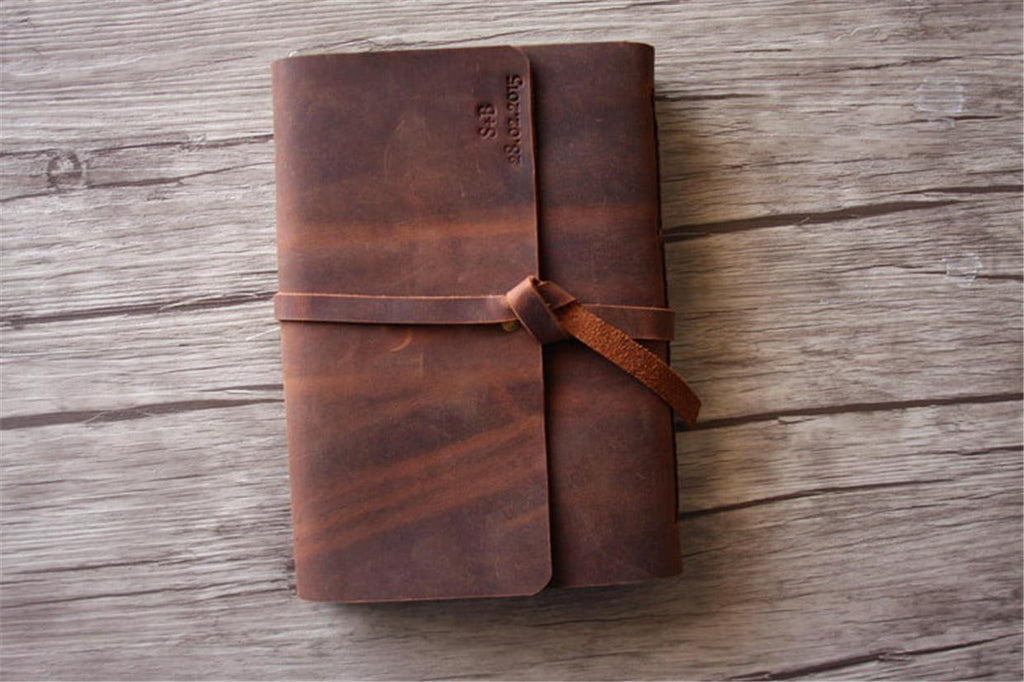 Monogrammed Leather Memorial Service Guest Book