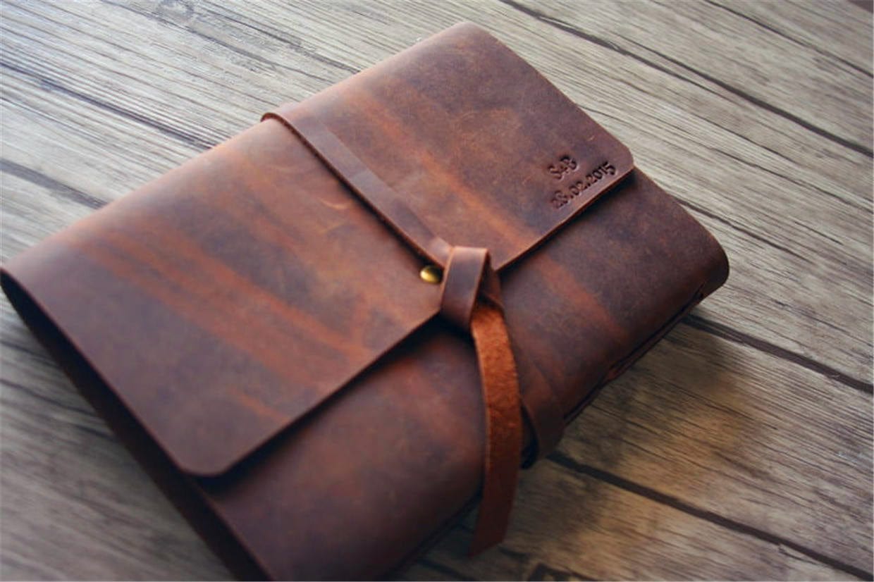 Monogrammed Leather Memorial Service Guest Book