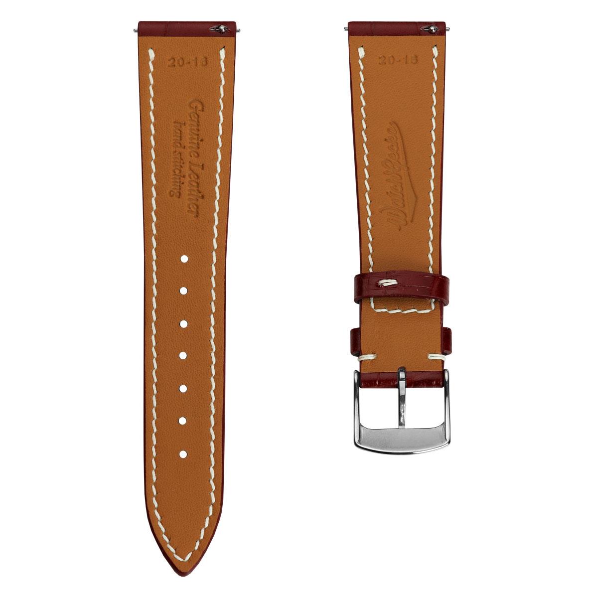 Arhem Handgenähter Kalbsleder-Uhrenarmband im Alligatordruck in Burgund