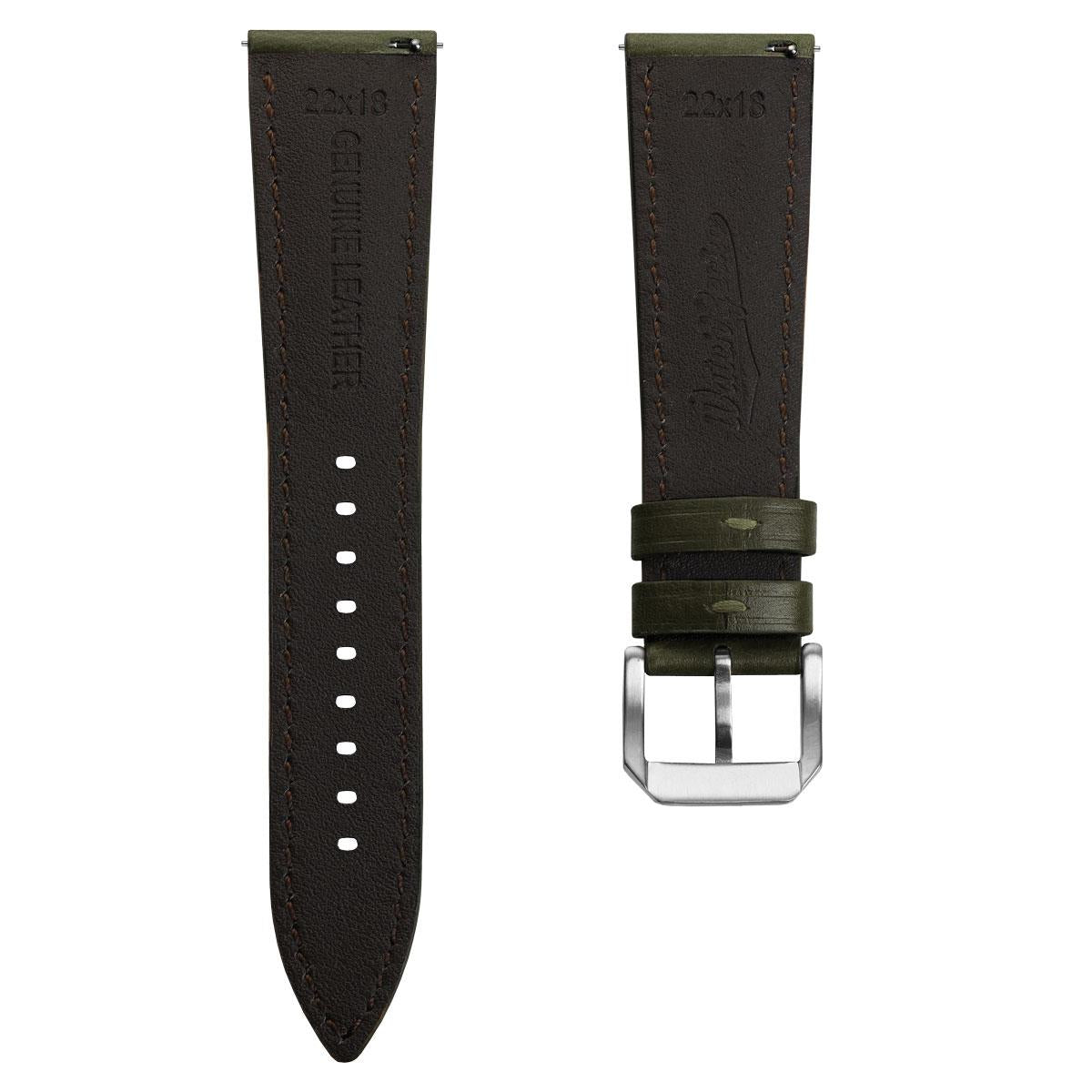 Sangle de Montre en Cuir Véritable Pailleté Tenby avec Belle Patine Verte Classique