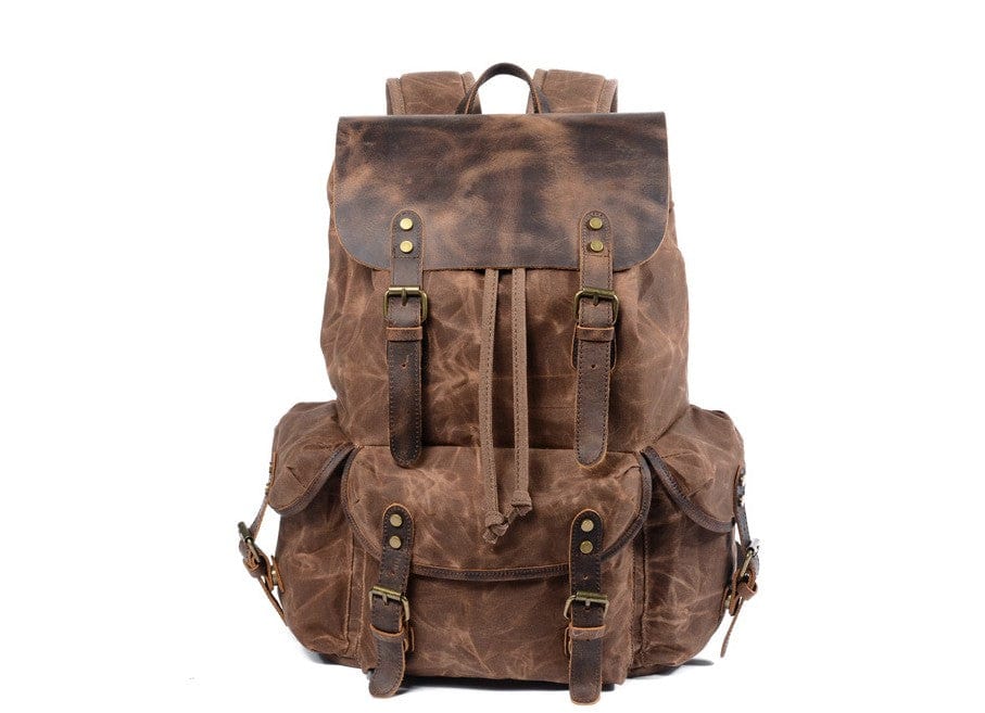 Grey Canvas & Leather Backpack Purse Bag